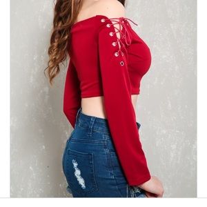 Red Bardot Crop Top